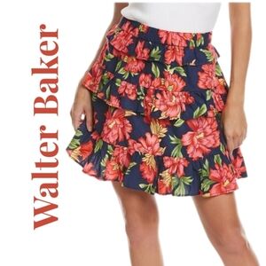 Walter Baker Womens Christie Skirt Sz XL Red Pink Tropical Floral Print Vacation